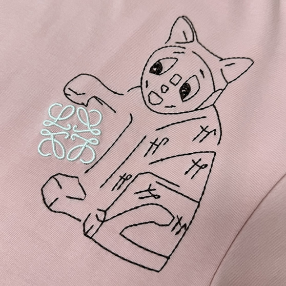 ロエベ リニア キャット エンブロイダリー Tシャツ ピンク FS124 - 画像 (4)