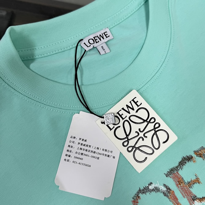ロエベ スパンコール ロゴ エンブロイダリー Tシャツ ターコイズ FS125 - 画像 (3)