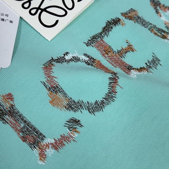 ロエベ スパンコール ロゴ エンブロイダリー Tシャツ ターコイズ FS125 - 画像 (5)