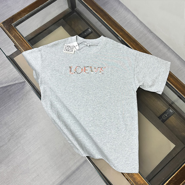 ロエベ スパンコール ロゴ エンブロイダリー Tシャツ グレー FS126