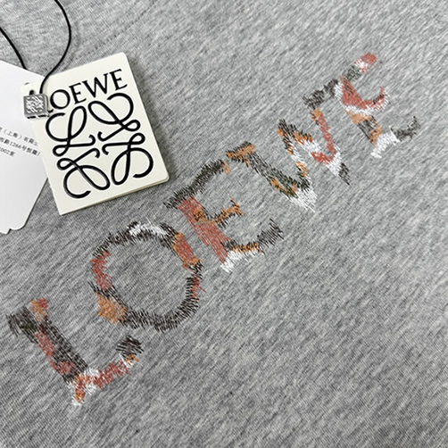 ロエベ スパンコール ロゴ エンブロイダリー Tシャツ グレー FS126 - 画像 (4)