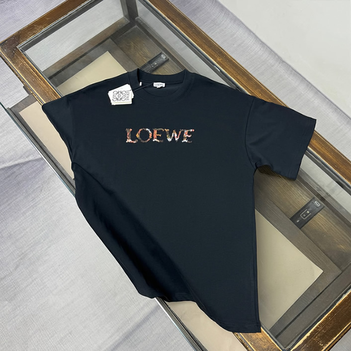 ロエベ スパンコール ロゴ エンブロイダリー Tシャツ ブラック FS127