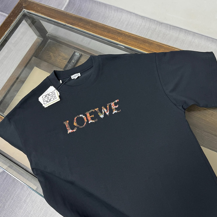 ロエベ スパンコール ロゴ エンブロイダリー Tシャツ ブラック FS127 - 画像 (2)