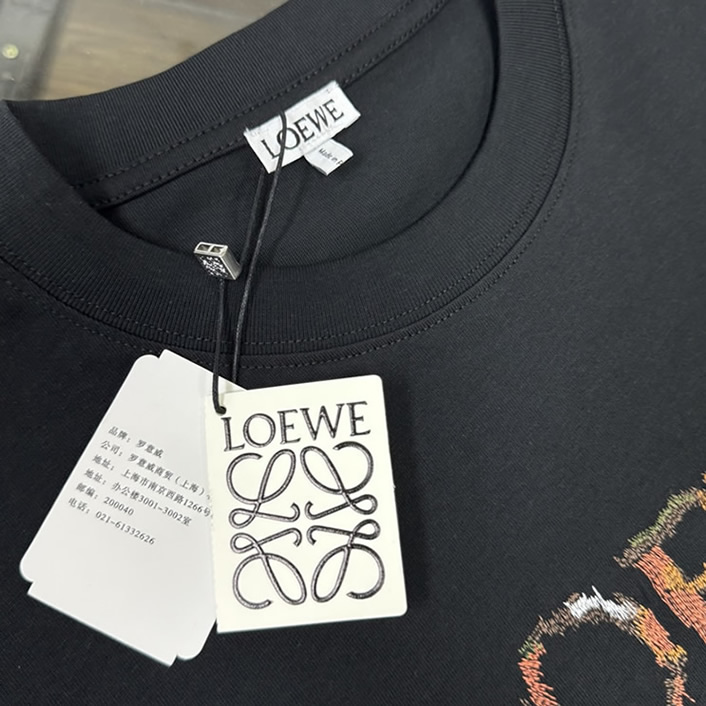 ロエベ スパンコール ロゴ エンブロイダリー Tシャツ ブラック FS127 - 画像 (3)