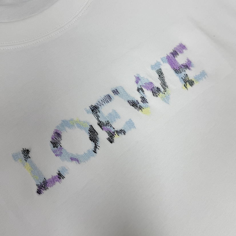ロエベ スパンコール ロゴ エンブロイダリー Tシャツ ホワイト FS128 - 画像 (2)