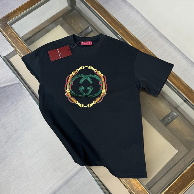 グッチ インターロッキングG チェーン エンブロイダリー Tシャツ ブラック FS136