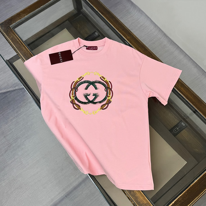 グッチ インターロッキングG チェーン エンブロイダリー Tシャツ ピンク FS137