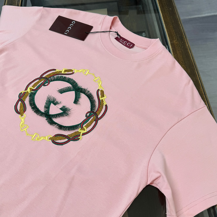 グッチ インターロッキングG チェーン エンブロイダリー Tシャツ ピンク FS137 - 画像 (2)