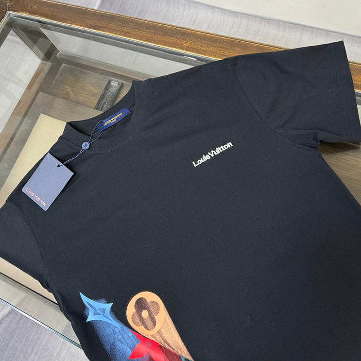 ルイ・ヴィトン サイド グラフィック モノグラム フラワー Tシャツ ブラック FS143 - 画像 (3)