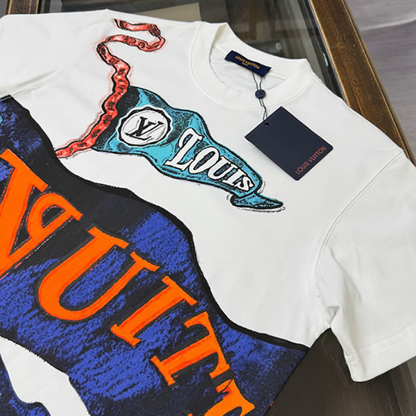 ルイ・ヴィトン フラッグ グラフィック パッチ Tシャツ ホワイト FS146 - 画像 (2)