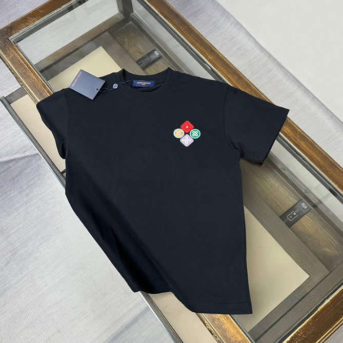 ルイ・ヴィトン マルチカラー エンブロイダリー フラワー Tシャツ ブラック FS147