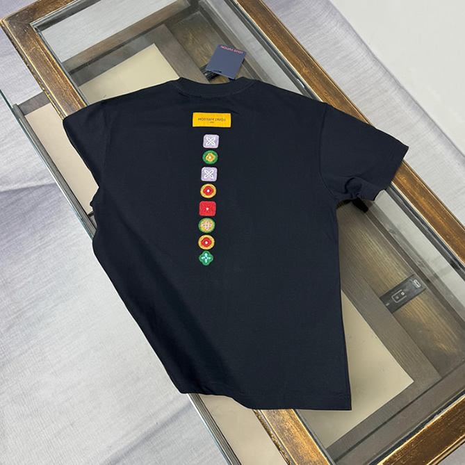 ルイ・ヴィトン マルチカラー エンブロイダリー フラワー Tシャツ ブラック FS147 - 画像 (2)