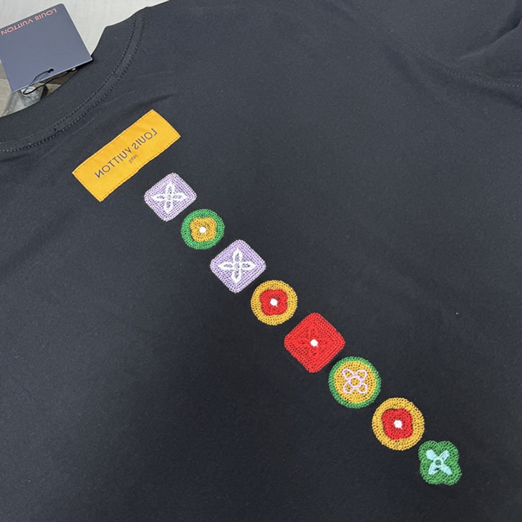 ルイ・ヴィトン マルチカラー エンブロイダリー フラワー Tシャツ ブラック FS147 - 画像 (7)