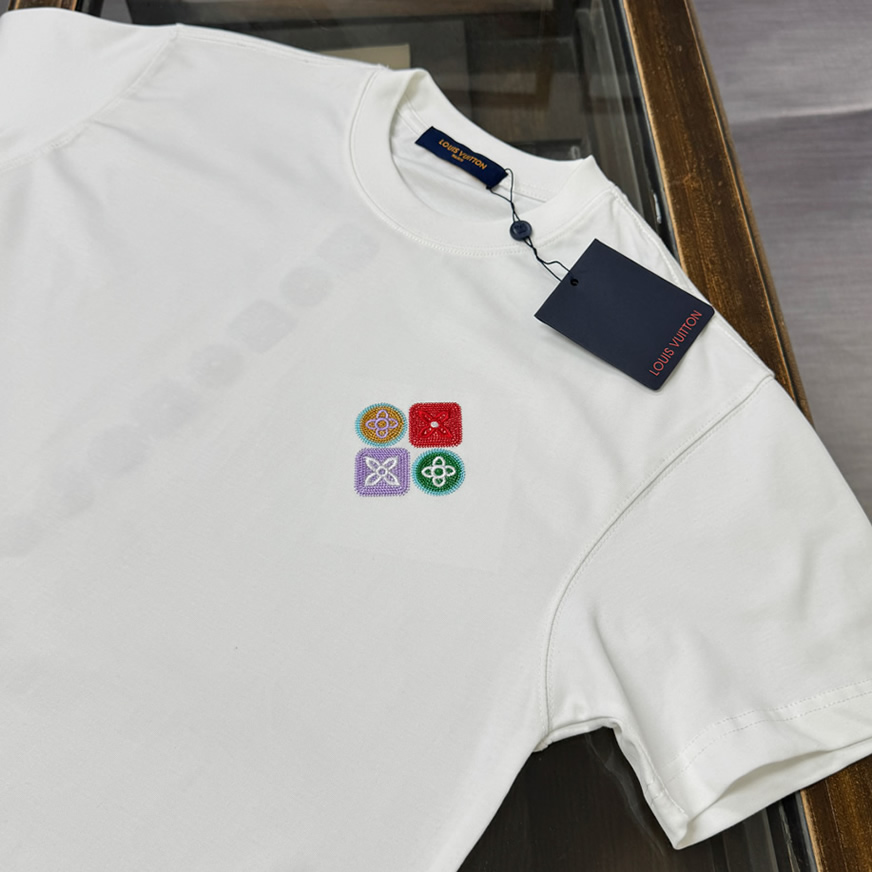 ルイ・ヴィトン マルチカラー エンブロイダリー フラワー Tシャツ ホワイト FS148 - 画像 (3)