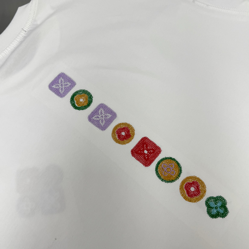 ルイ・ヴィトン マルチカラー エンブロイダリー フラワー Tシャツ ホワイト FS148 - 画像 (8)