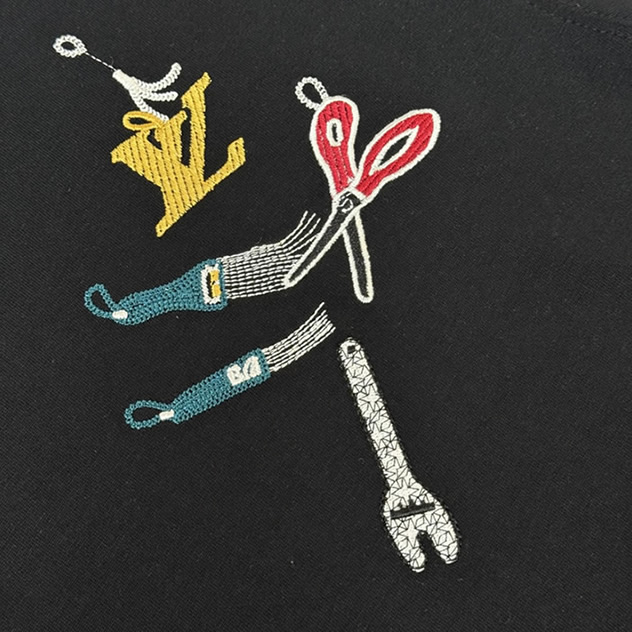 ルイ・ヴィトン ワーク ツール エンブロイダリー Tシャツ ブラック FS153 - 画像 (4)