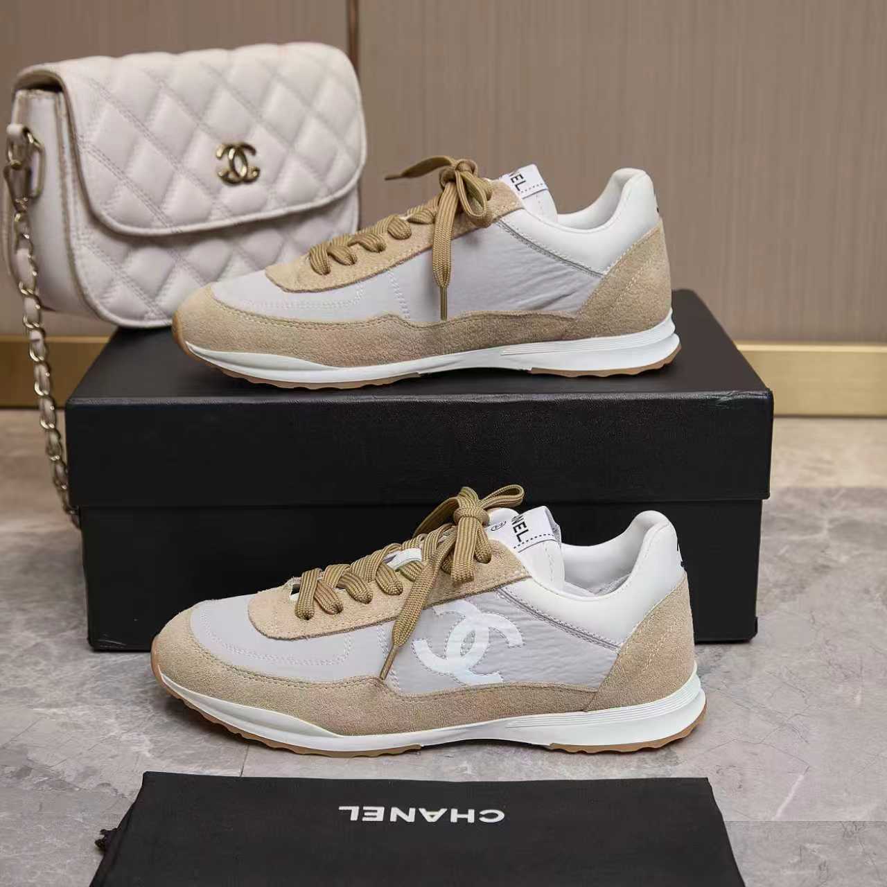 シャネル サイド CCロゴ ミックス素材 レトロ スニーカー グレー shoes168 - 画像 (4)