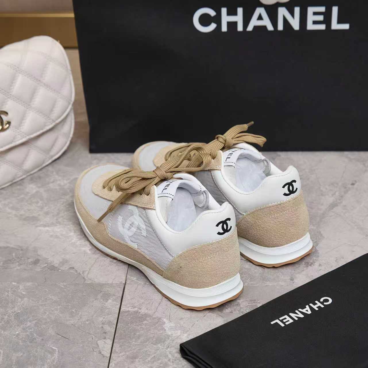シャネル サイド CCロゴ ミックス素材 レトロ スニーカー グレー shoes168 - 画像 (8)