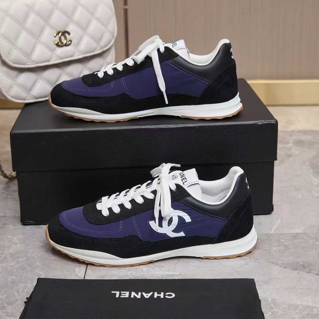 シャネル サイド CCロゴ ミックス素材 レトロ スニーカー パープル shoes169 - 画像 (4)