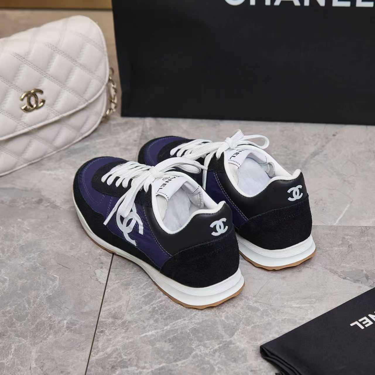シャネル サイド CCロゴ ミックス素材 レトロ スニーカー パープル shoes169 - 画像 (8)