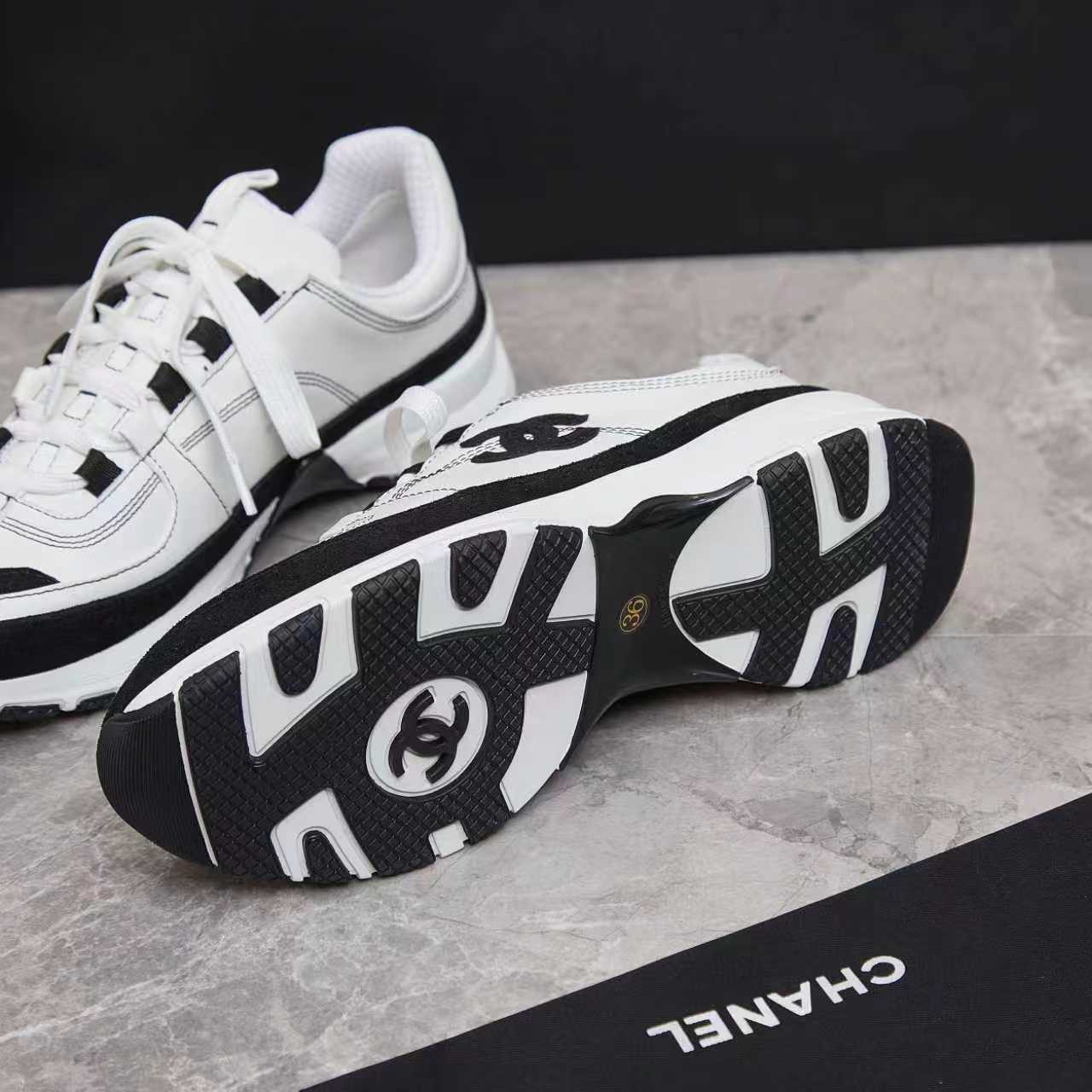 シャネル サイド CCロゴ ミックス素材 レトロ スニーカー ホワイト/ブラック shoes171 - 画像 (8)