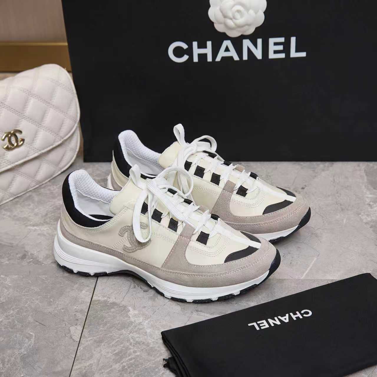 シャネル サイド CCロゴ ミックス素材 レトロ スニーカー グレー shoes172 - 画像 (2)