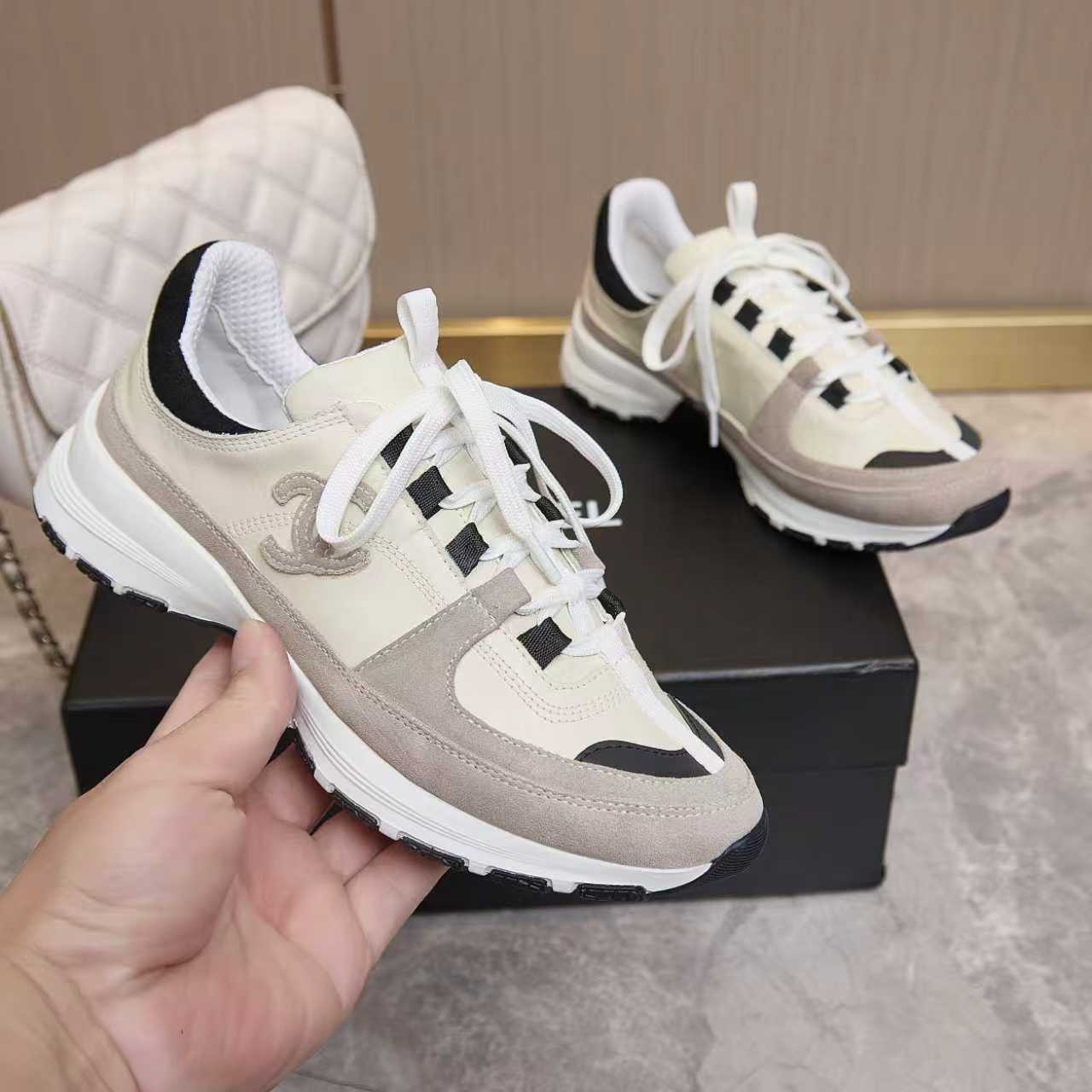シャネル サイド CCロゴ ミックス素材 レトロ スニーカー グレー shoes172 - 画像 (3)