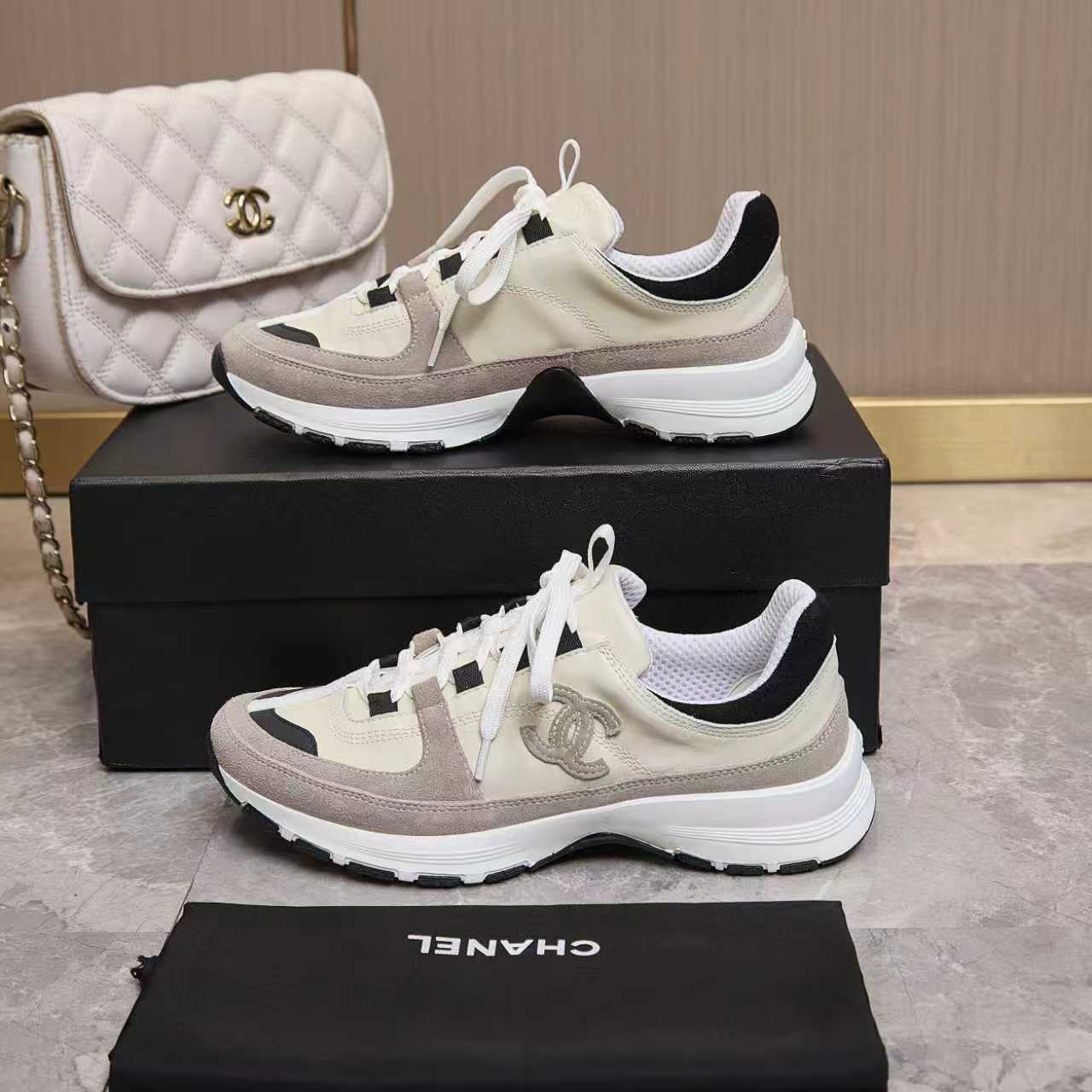 シャネル サイド CCロゴ ミックス素材 レトロ スニーカー グレー shoes172 - 画像 (4)