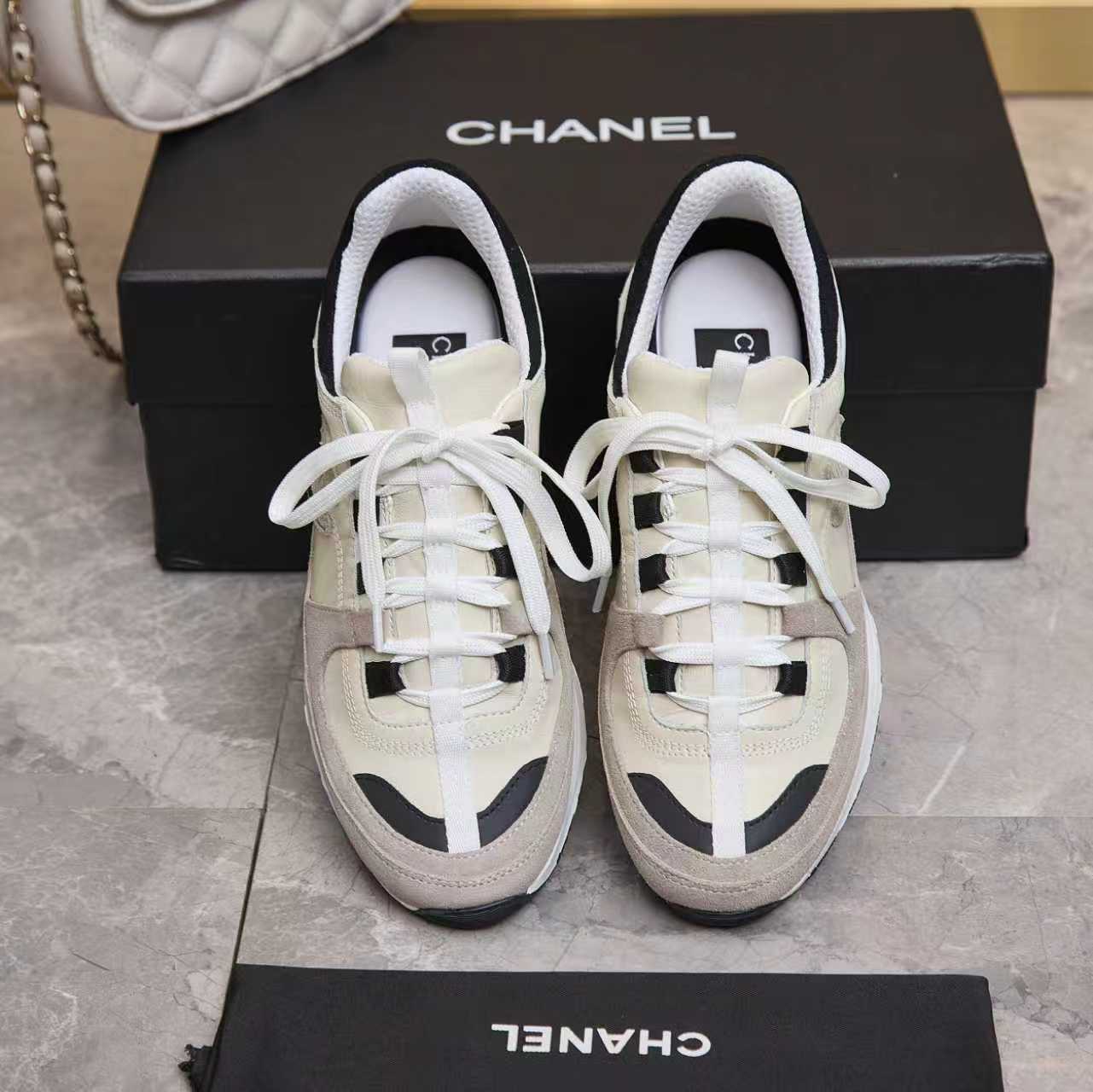 シャネル サイド CCロゴ ミックス素材 レトロ スニーカー グレー shoes172 - 画像 (5)