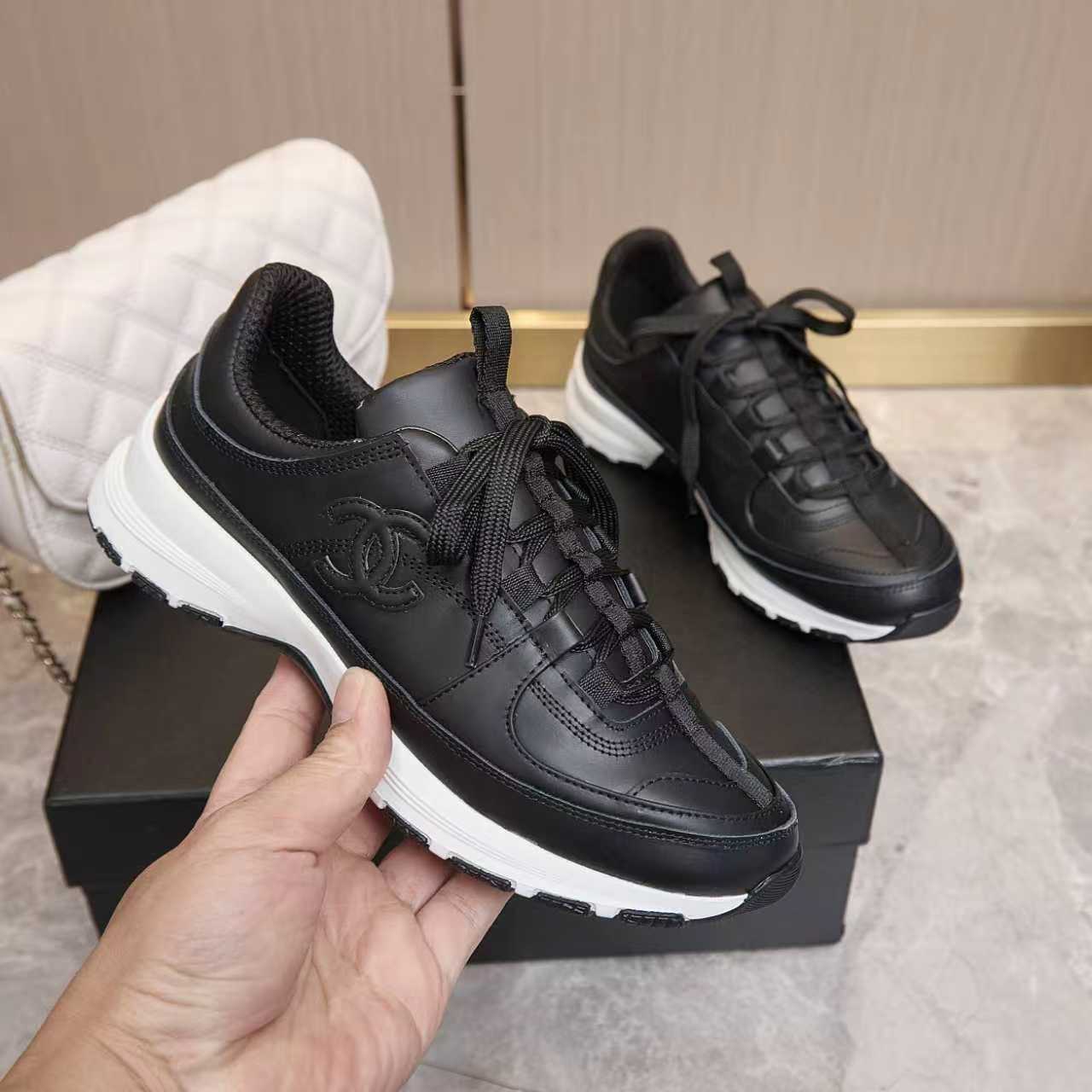 シャネル サイド CCロゴ ミックス素材 レトロ スニーカー ブラック/ホワイト shoes174 - 画像 (3)