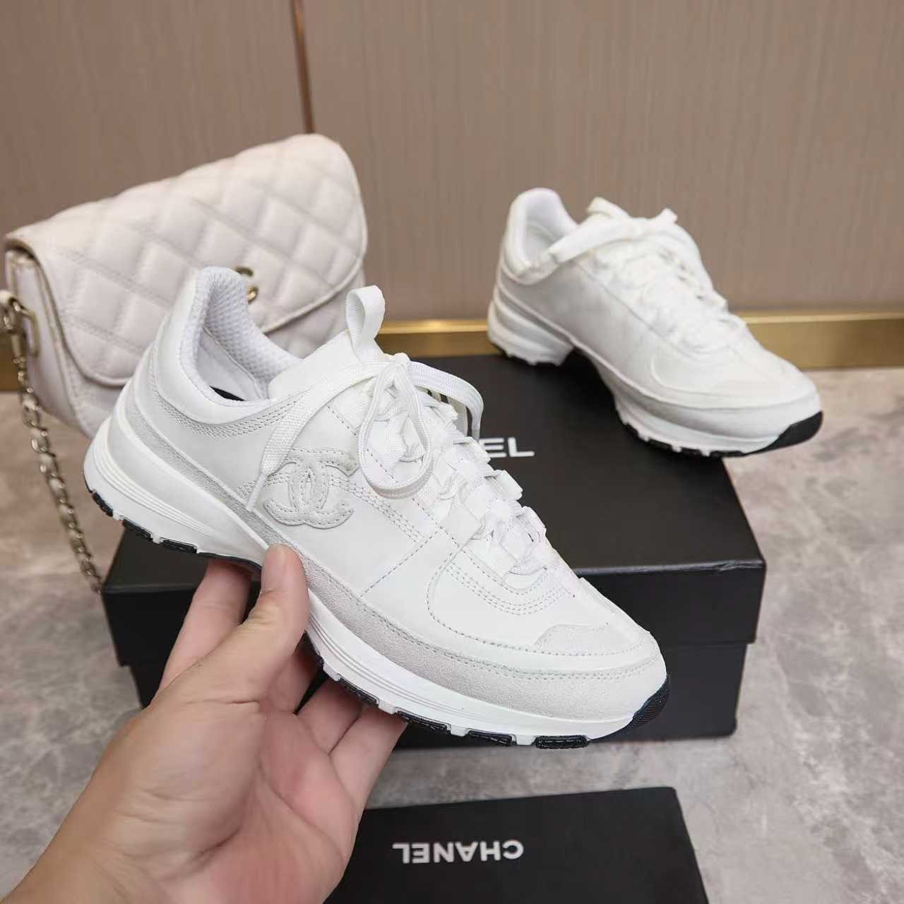 シャネル サイド CCロゴ ミックス素材 レトロ スニーカー オフホワイト shoes175 - 画像 (3)