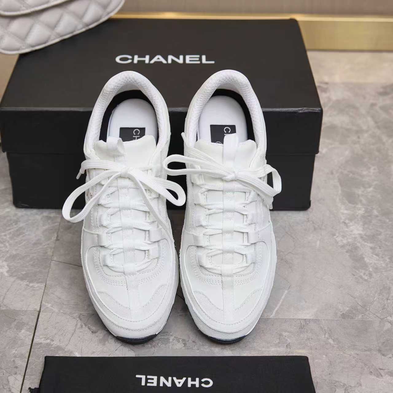 シャネル サイド CCロゴ ミックス素材 レトロ スニーカー オフホワイト shoes175 - 画像 (5)