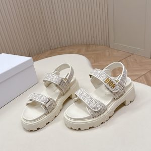 ディオール オブリーク エンブロイダリー プラットフォーム サンダル ホワイト shoes178