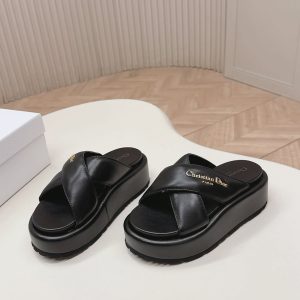 ディオール シグネチャー ラムスキン プラットフォーム ミュール ブラック shoes182