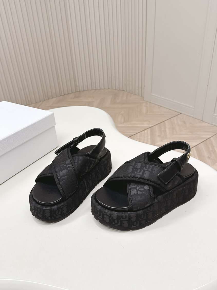 ディオール オブリーク ジャカード プラットフォーム サンダル ブラック shoes184