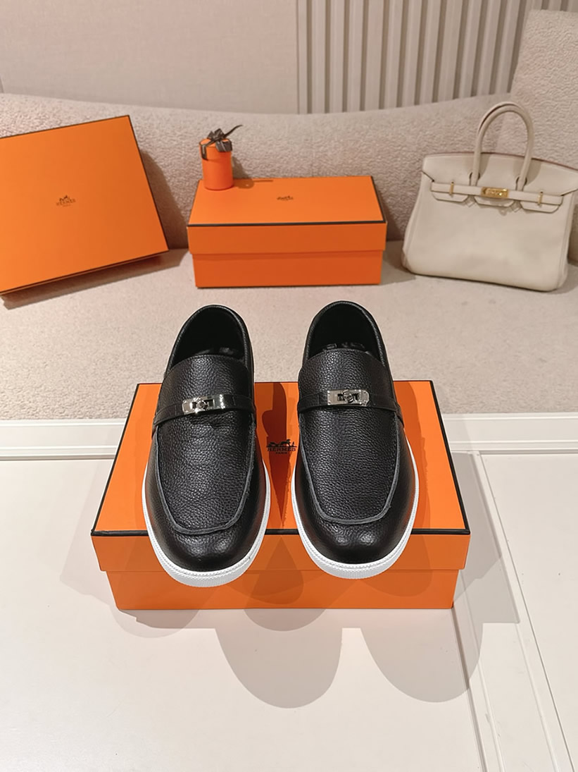エルメス デスタン グレインド カーフスキン モカシン ブラック shoes195 - 画像 (2)