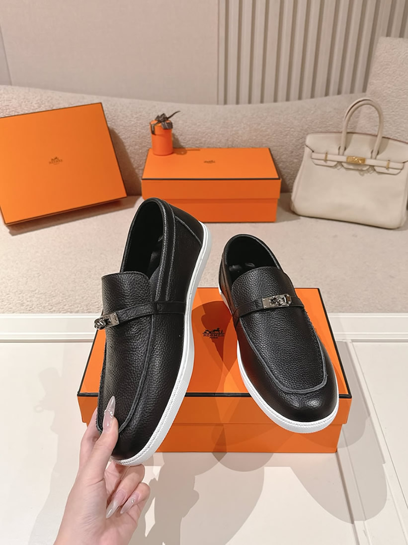 エルメス デスタン グレインド カーフスキン モカシン ブラック shoes195 - 画像 (3)