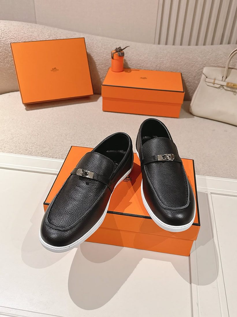 エルメス デスタン グレインド カーフスキン モカシン ブラック shoes195 - 画像 (4)
