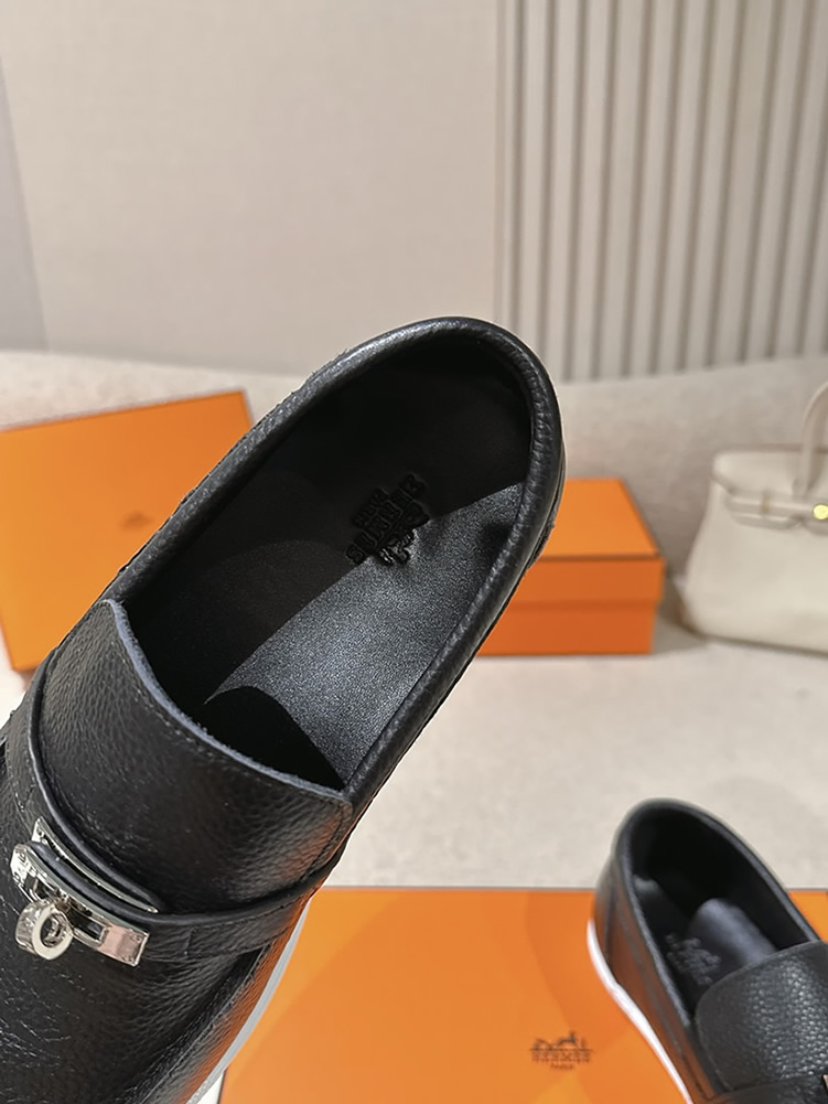 エルメス デスタン グレインド カーフスキン モカシン ブラック shoes195 - 画像 (6)