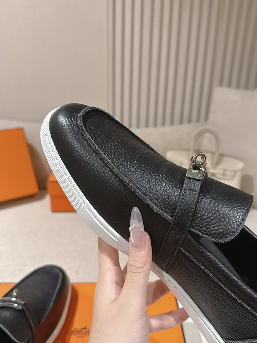エルメス デスタン グレインド カーフスキン モカシン ブラック shoes195 - 画像 (7)
