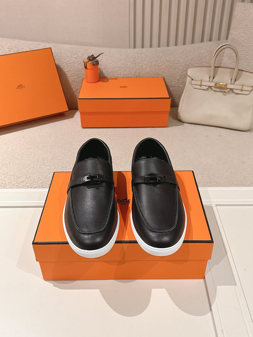 エルメス デスタン スムース カーフスキン モカシン ソーブラック shoes196 - 画像 (2)