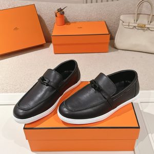 エルメス デスタン スムース カーフスキン モカシン ソーブラック shoes196