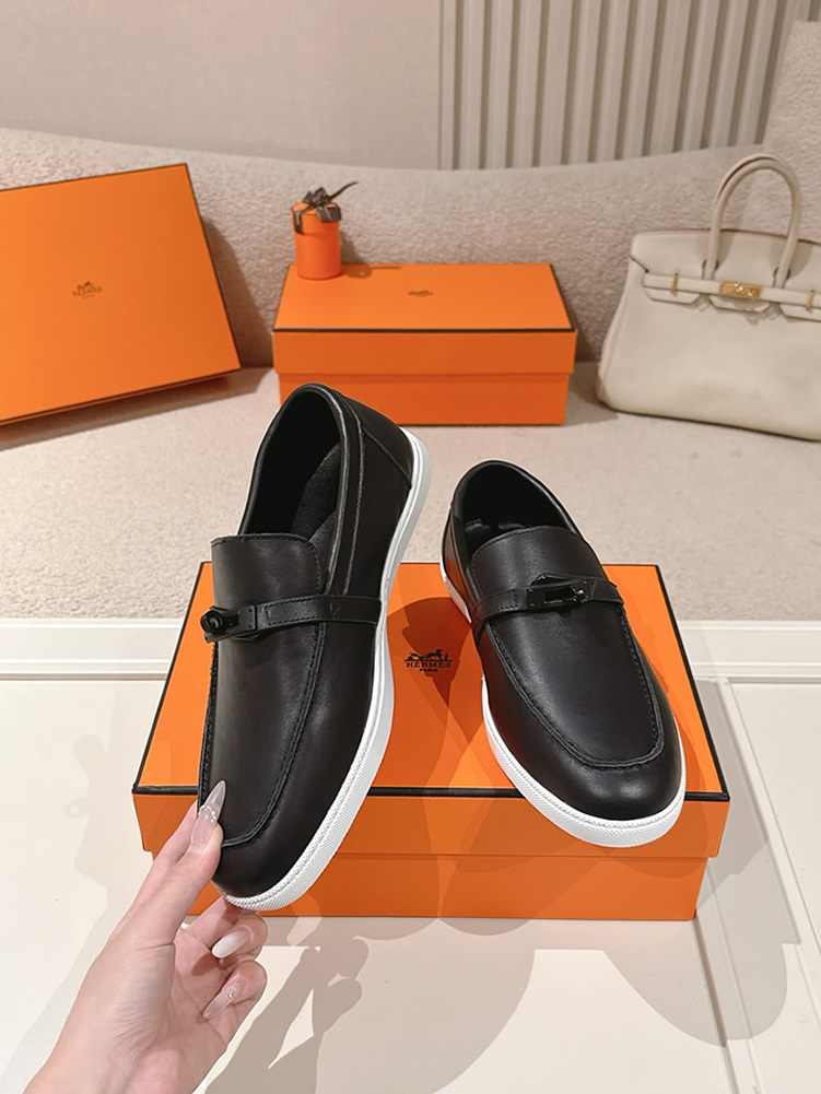 エルメス デスタン スムース カーフスキン モカシン ソーブラック shoes196 - 画像 (3)