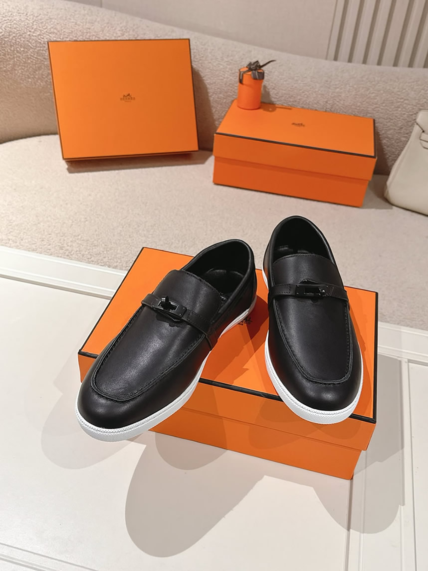 エルメス デスタン スムース カーフスキン モカシン ソーブラック shoes196 - 画像 (4)
