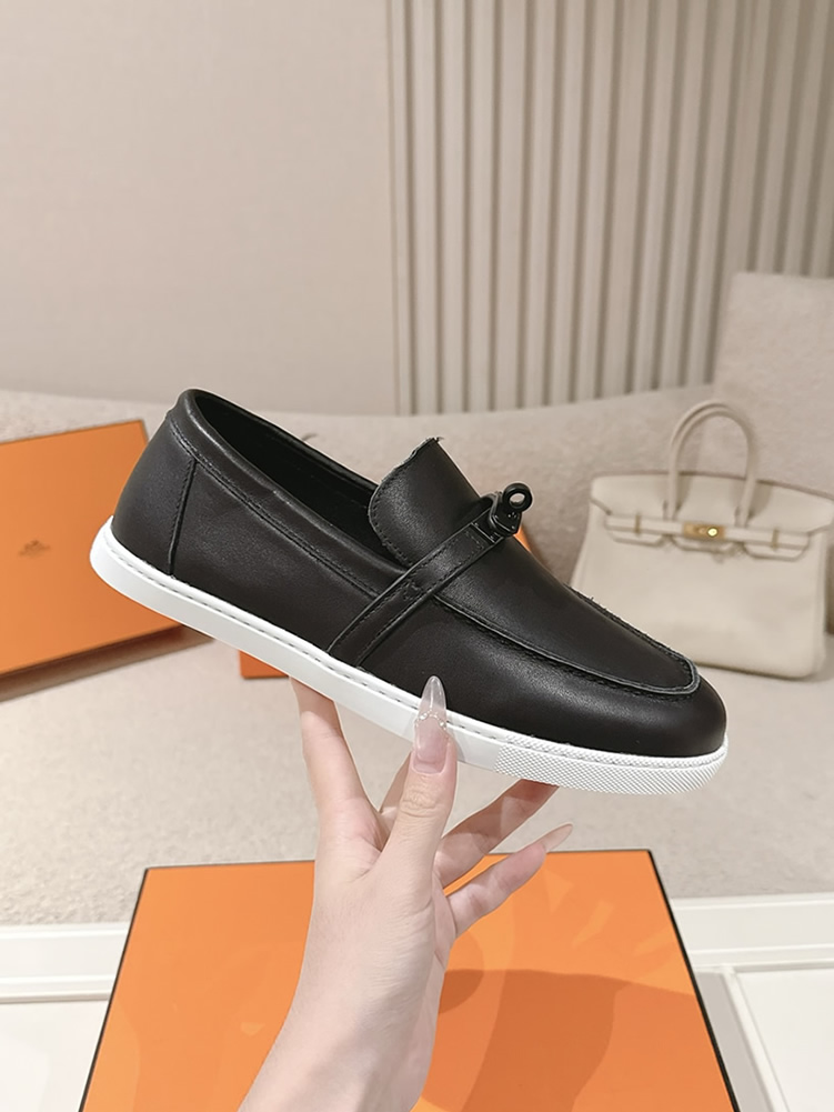 エルメス デスタン スムース カーフスキン モカシン ソーブラック shoes196 - 画像 (5)