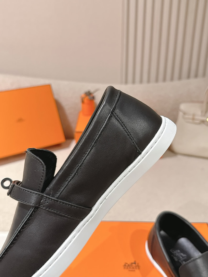 エルメス デスタン スムース カーフスキン モカシン ソーブラック shoes196 - 画像 (6)