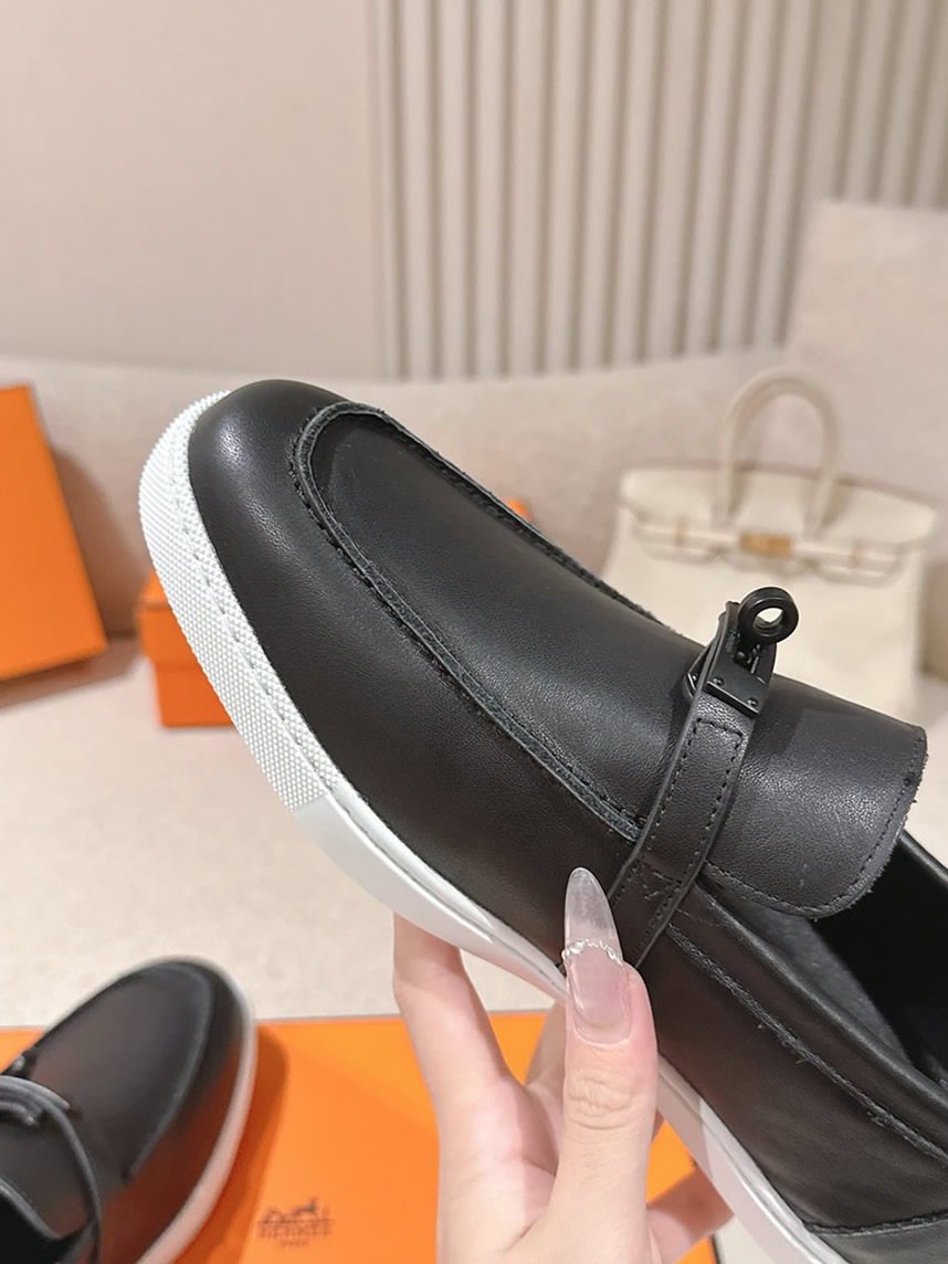 エルメス デスタン スムース カーフスキン モカシン ソーブラック shoes196 - 画像 (7)