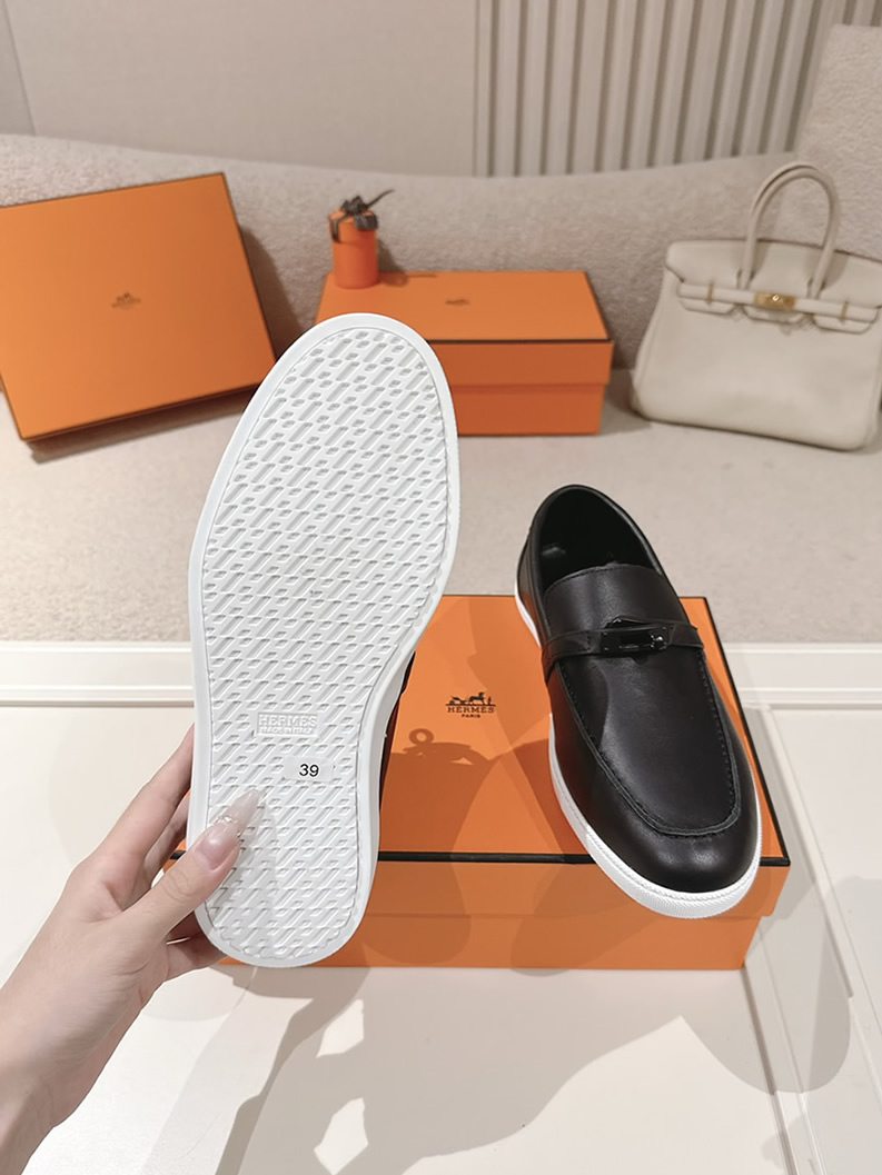 エルメス デスタン スムース カーフスキン モカシン ソーブラック shoes196 - 画像 (9)
