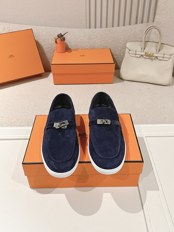 エルメス デスタン スエード カーフスキン モカシン マリーヌ shoes197 - 画像 (2)