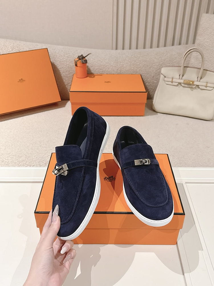 エルメス デスタン スエード カーフスキン モカシン マリーヌ shoes197 - 画像 (3)
